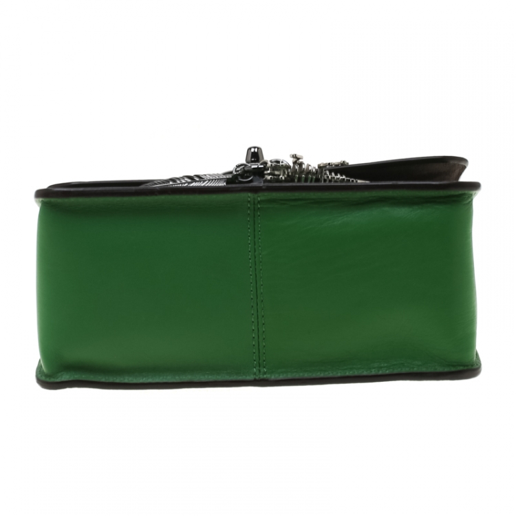 Pre Owned Coach Green Leather Chain Crossbody Bag