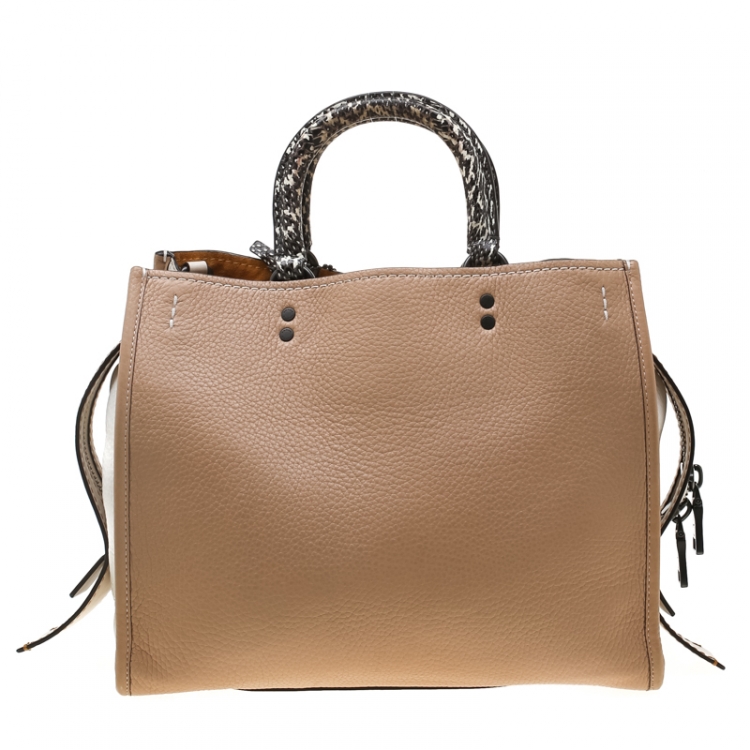 Pre Owned Coach Beige/White Leather and Snakeskin Rogue Tote