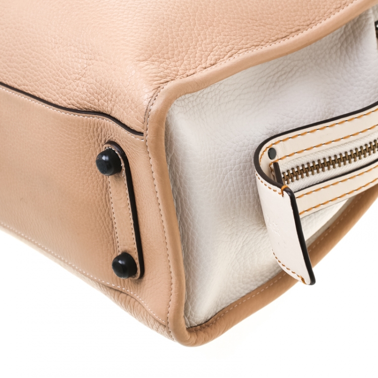 Pre Owned Coach Beige/White Leather and Snakeskin Rogue Tote