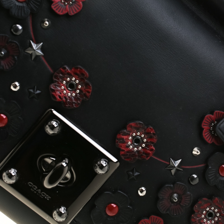 Pre Owned Coach Black Willow Floral Leather Drifter Satchel