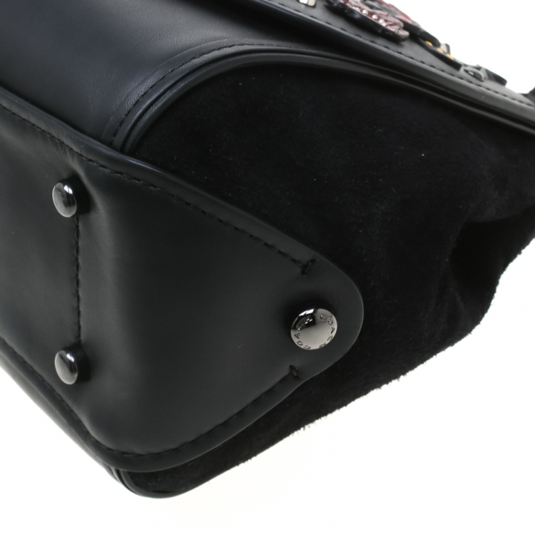 Pre Owned Coach Black Willow Floral Leather Drifter Satchel