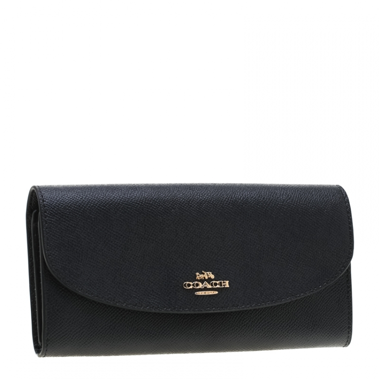 Pre Owned Coach Navy Blue Leather Slim Envelope Wallet 