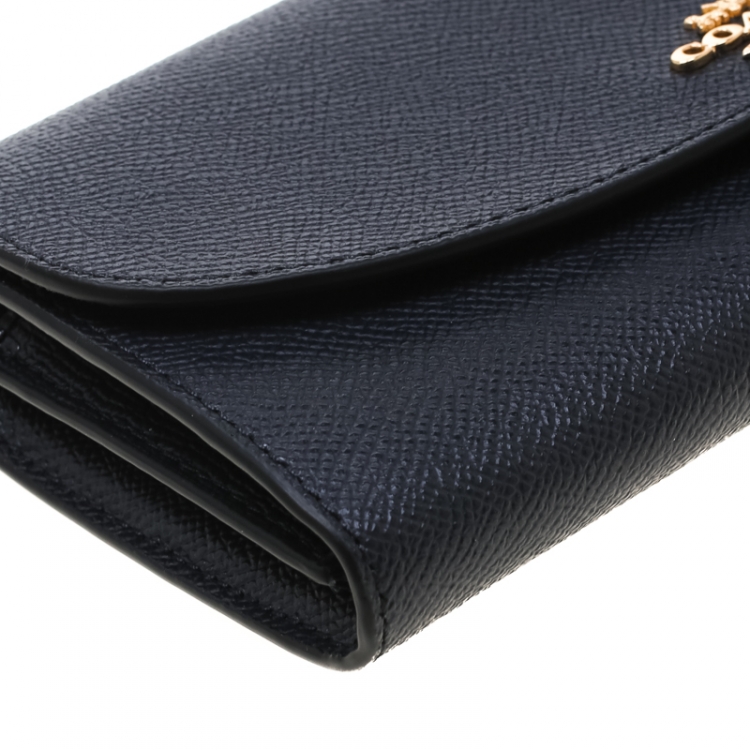 Pre Owned Coach Navy Blue Leather Slim Envelope Wallet 