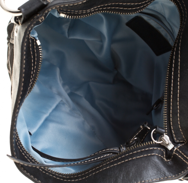 Pre Owned Coach Black/Grey Signature Canvas and Leather Zoe Hobo