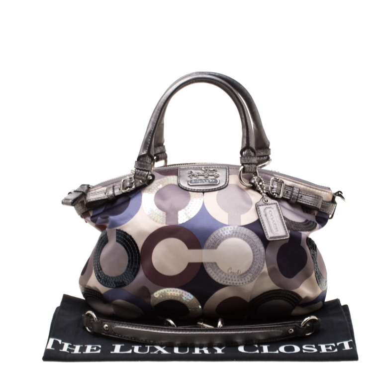 Pre Owned Coach Multicolor Signature Sequins Satin Madison Op Art Sophia Satchel 