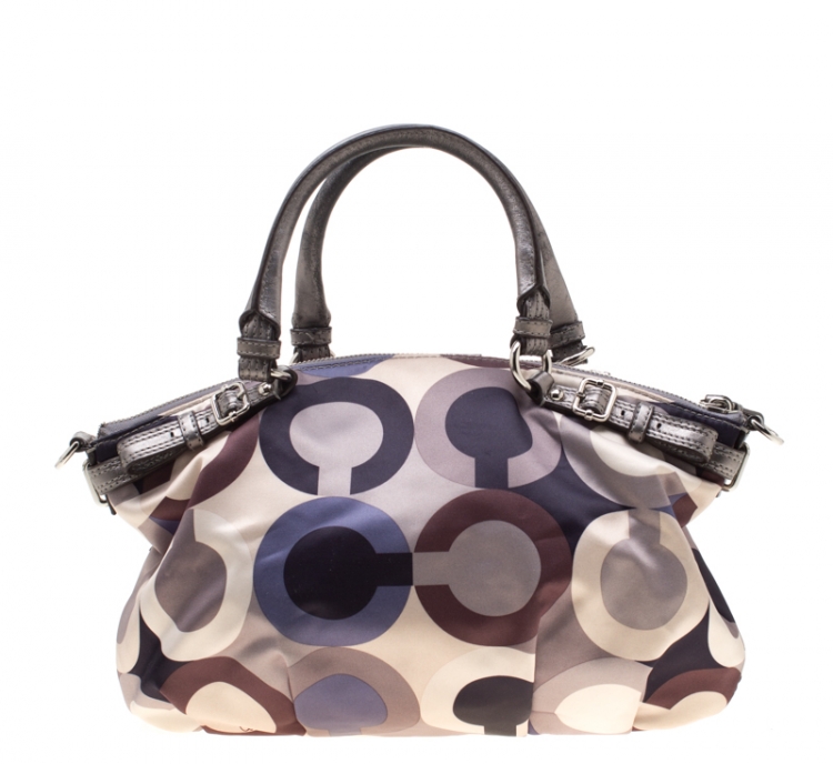 Pre Owned Coach Multicolor Signature Sequins Satin Madison Op Art Sophia Satchel 