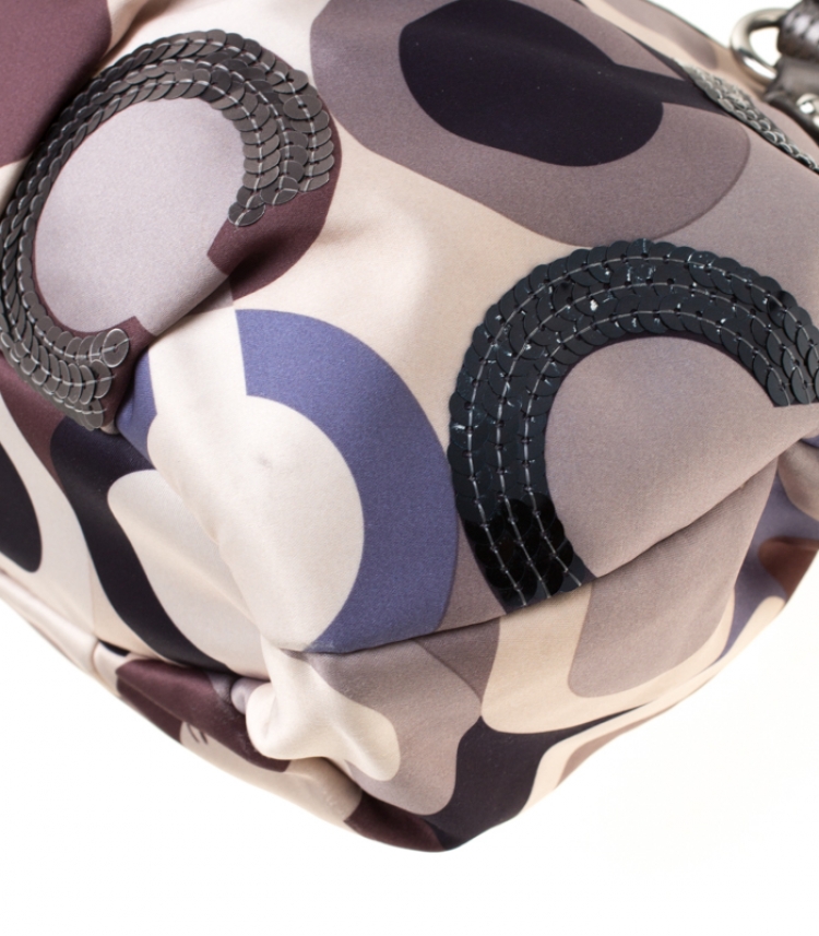 Pre Owned Coach Multicolor Signature Sequins Satin Madison Op Art Sophia Satchel 