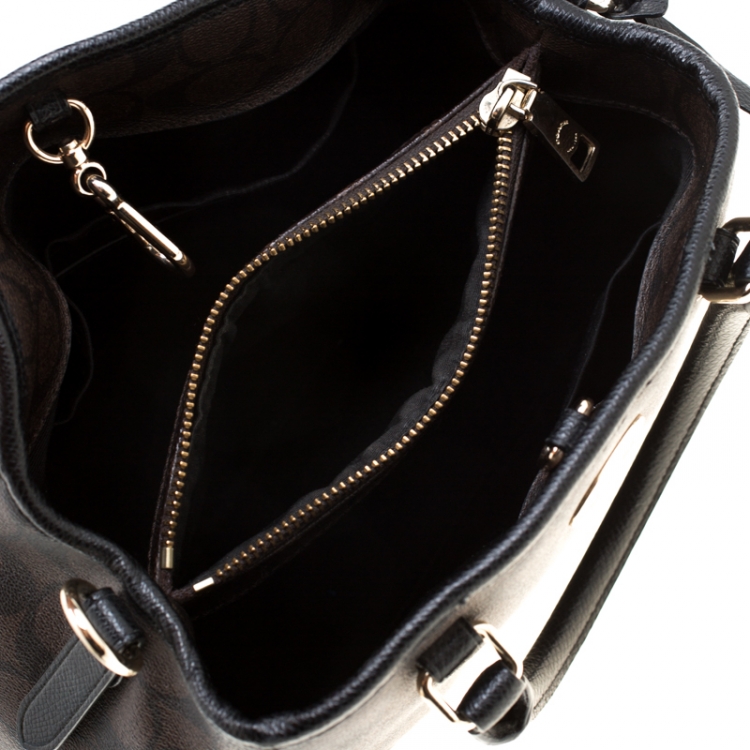 Pre Owned Coach Brown/Black Signature Coated Canvas Margot Satchel 