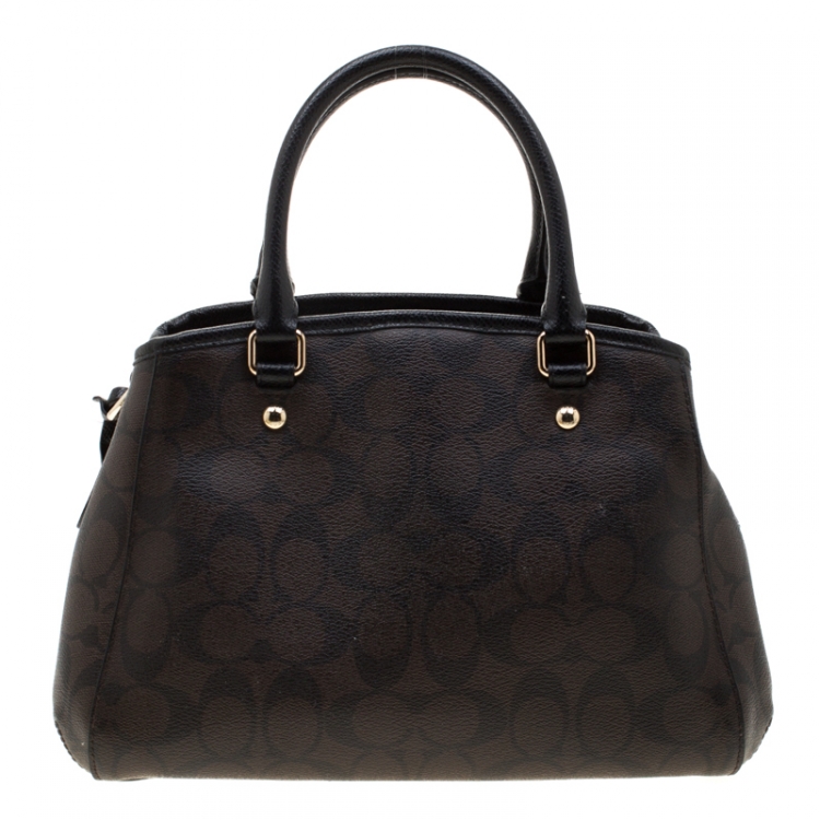 Pre Owned Coach Brown/Black Signature Coated Canvas Margot Satchel 