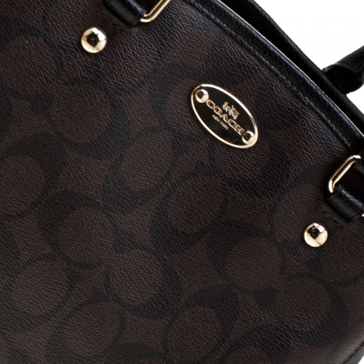 Pre Owned Coach Brown/Black Signature Coated Canvas Margot Satchel 