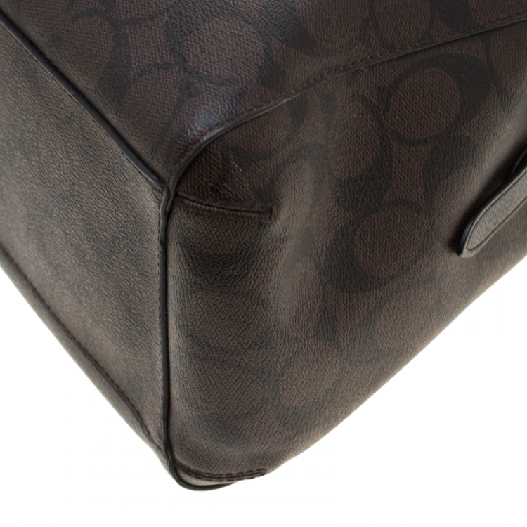 Pre Owned Coach Brown/Black Signature Coated Canvas Margot Satchel 