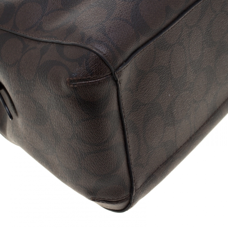 Pre Owned Coach Brown/Black Signature Coated Canvas Margot Satchel 
