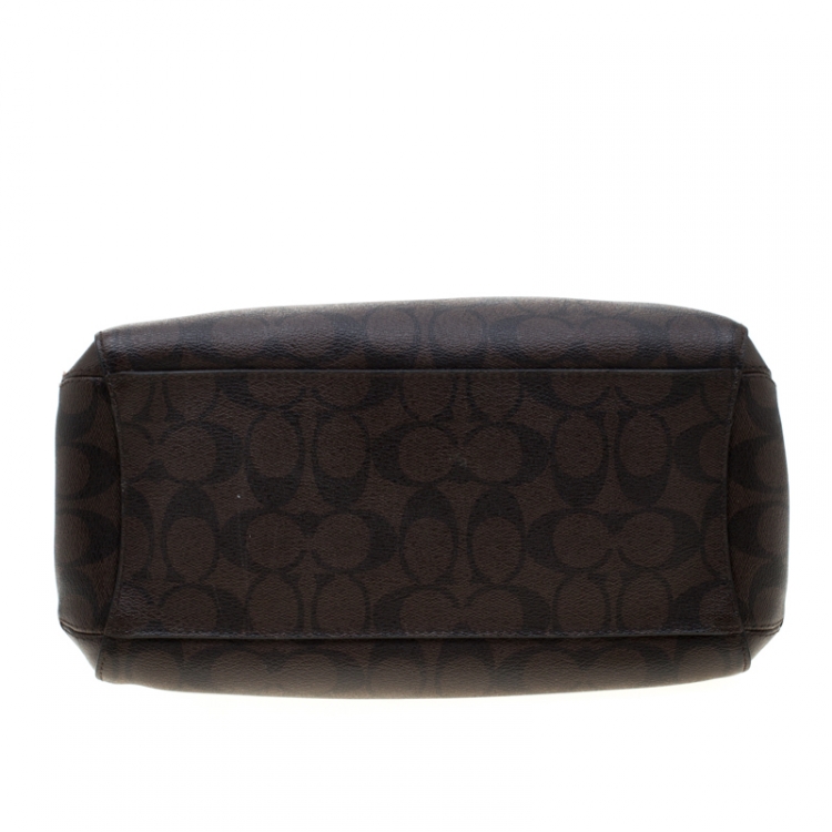 Pre Owned Coach Brown/Black Signature Coated Canvas Margot Satchel 