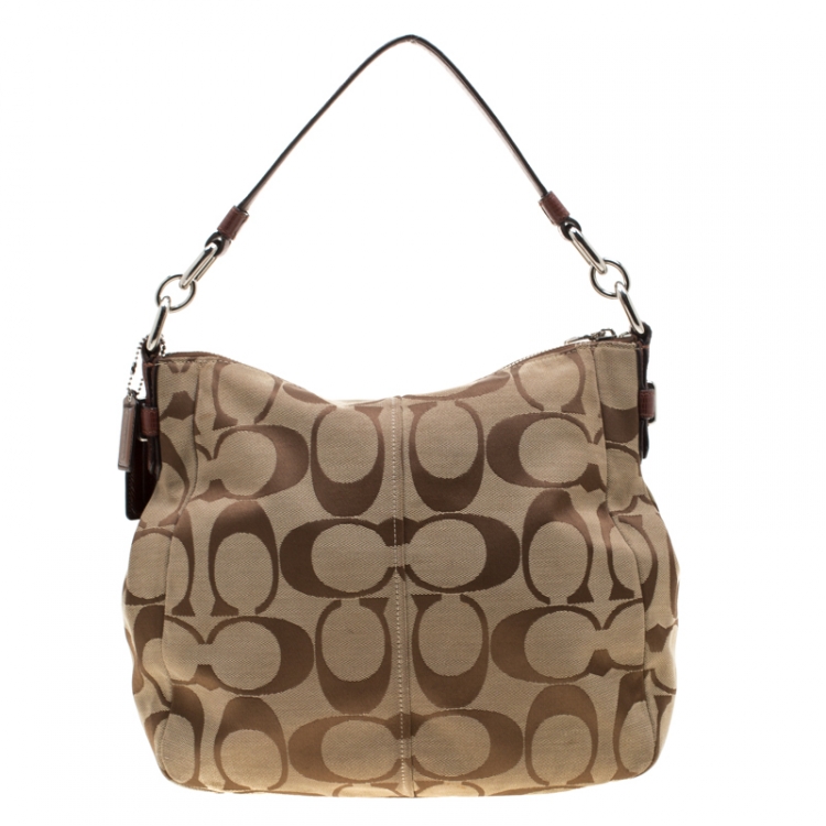 Pre Owned Coach Brown Canvas And Leather Shoulder Bag