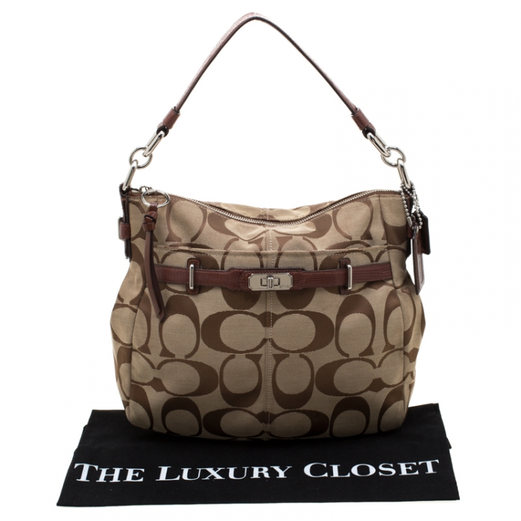 Pre Owned Coach Brown Canvas And Leather Shoulder Bag