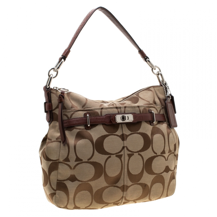 Pre Owned Coach Brown Canvas And Leather Shoulder Bag