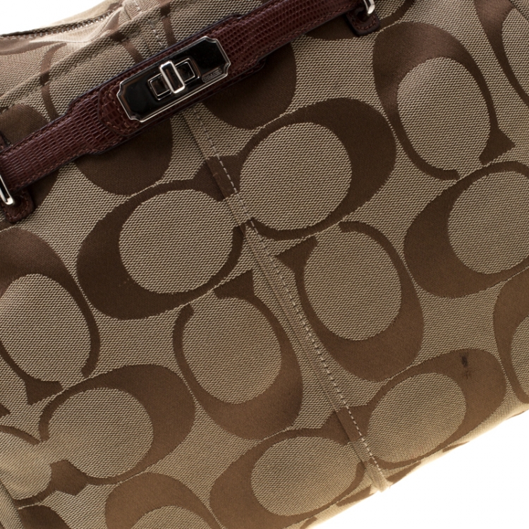 Pre Owned Coach Brown Canvas And Leather Shoulder Bag