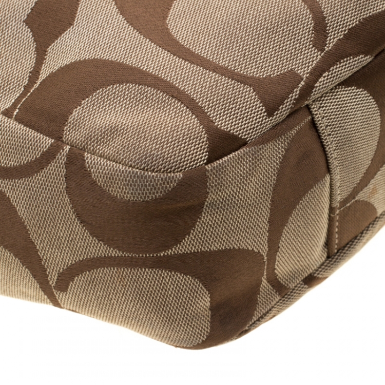 Pre Owned Coach Brown Canvas And Leather Shoulder Bag
