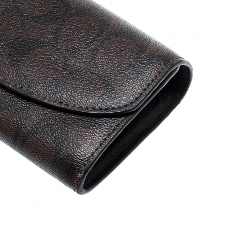 Coach Brown Signature Coated Canvas Slim Envelope Wallet
