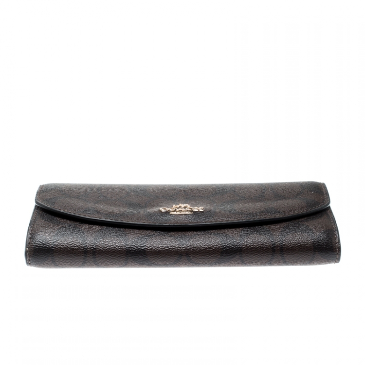 Coach Brown Signature Coated Canvas Slim Envelope Wallet