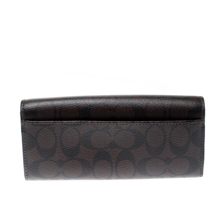 Coach Brown Signature Coated Canvas Slim Envelope Wallet