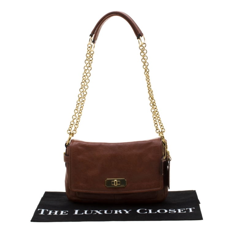 Pre Owned Coach Brown Leather Chelsea Flap Shoulder Bag