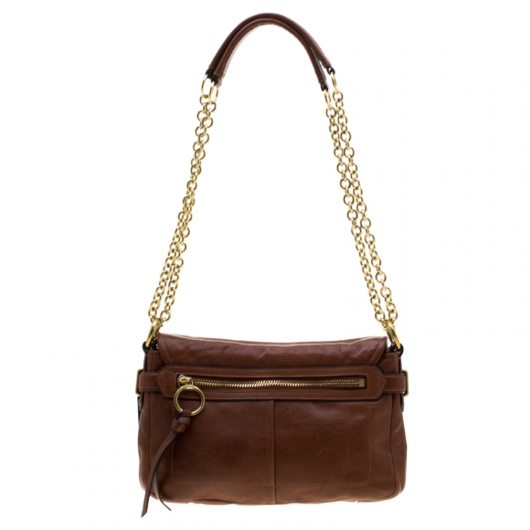 Pre Owned Coach Brown Leather Chelsea Flap Shoulder Bag