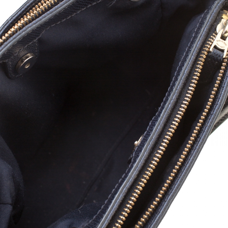Pre Owned Coach Navy Blue Leather Double Zip Tote