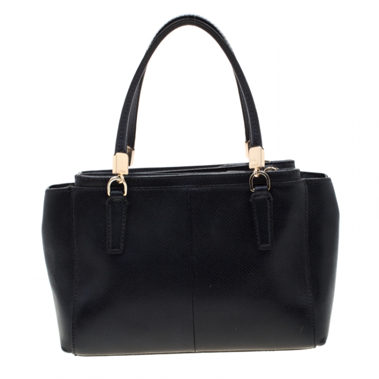 Pre Owned Coach Navy Blue Leather Double Zip Tote
