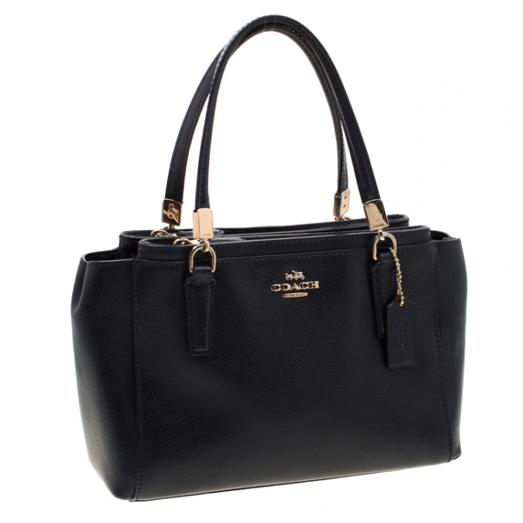 Pre Owned Coach Navy Blue Leather Double Zip Tote