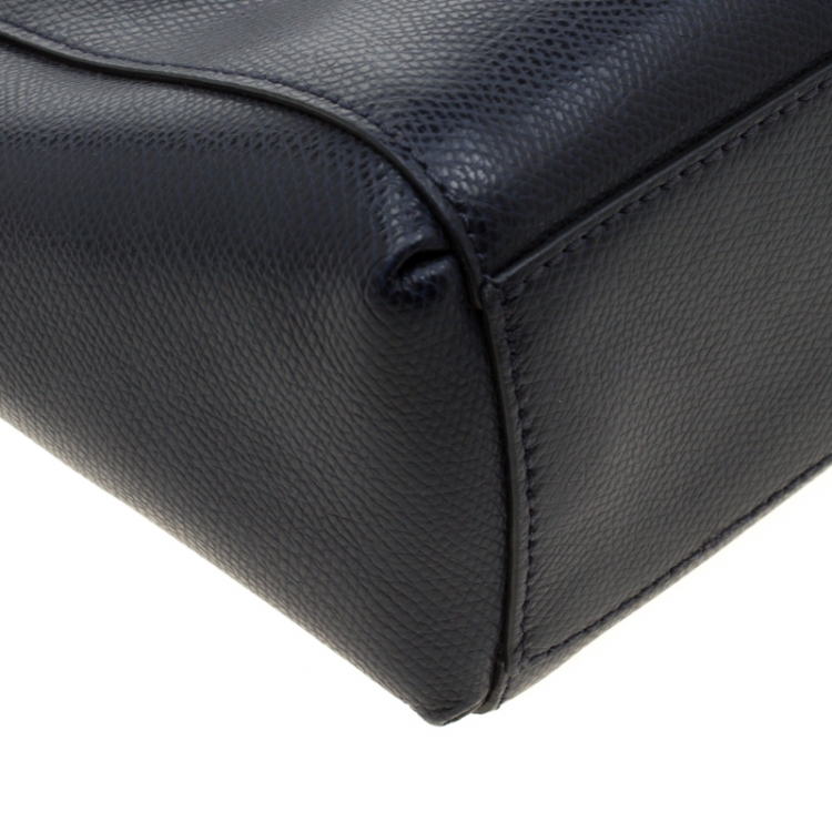 Pre Owned Coach Navy Blue Leather Double Zip Tote