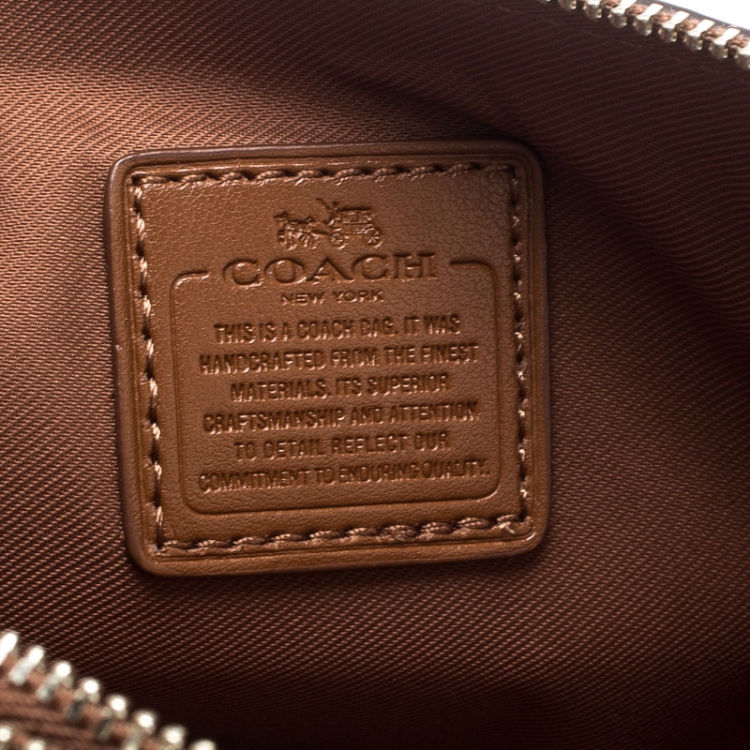 Pre Owned Coach Tan Leather Double Zip Wristlet 