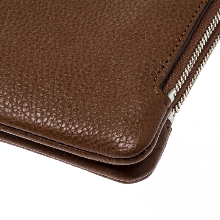 Pre Owned Coach Tan Leather Double Zip Wristlet 