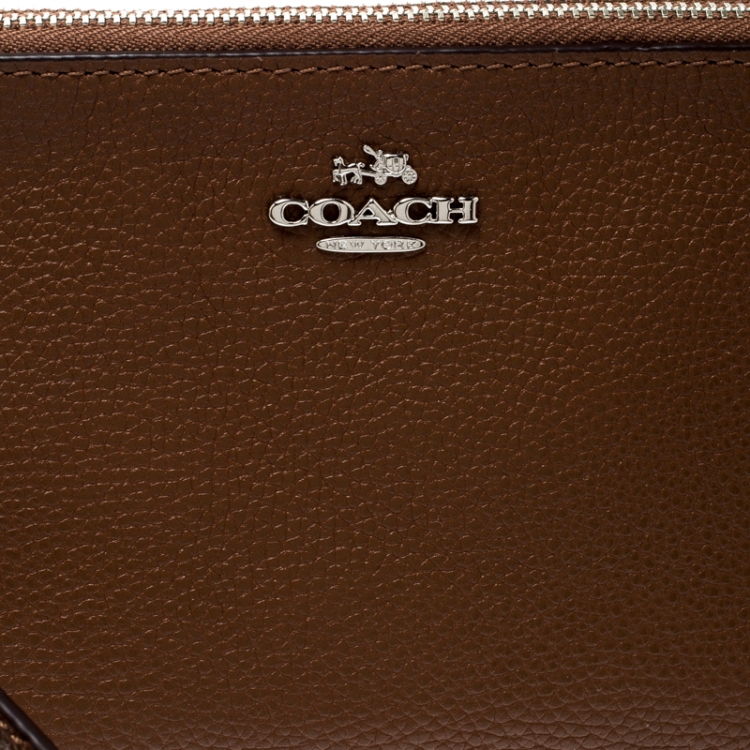 Pre Owned Coach Tan Leather Double Zip Wristlet 