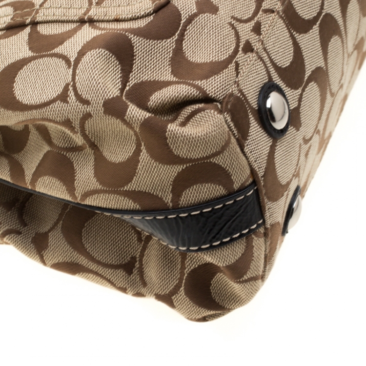 Pre Owned Coach Beige/Black Canvas and Patent Leather Tote