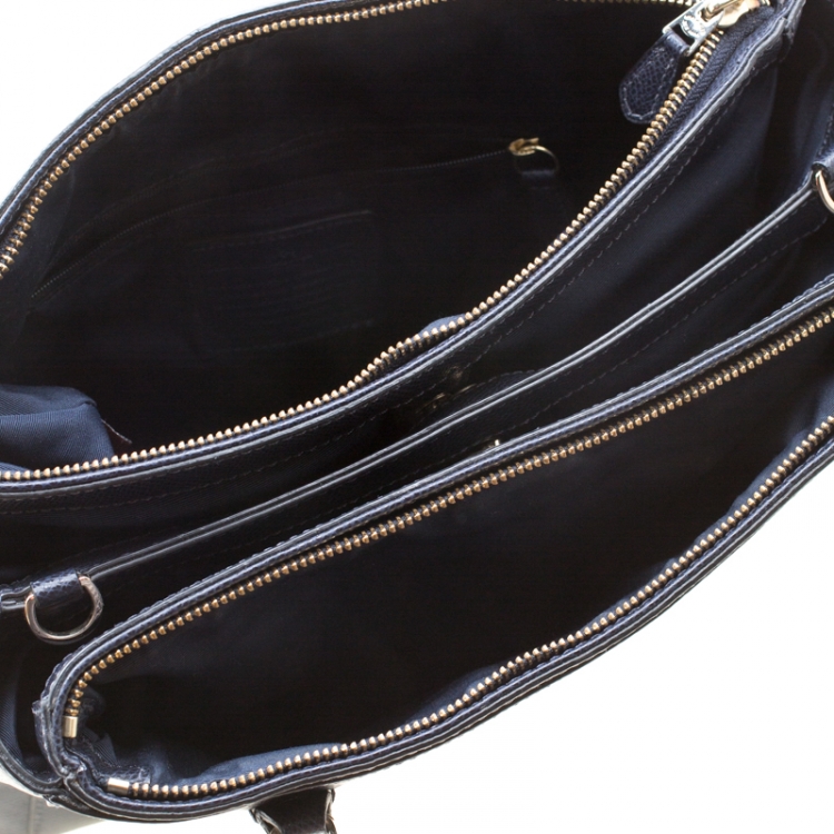 Pre Owned Coach Navy Blue Saffiano Leather Double Zip Tote