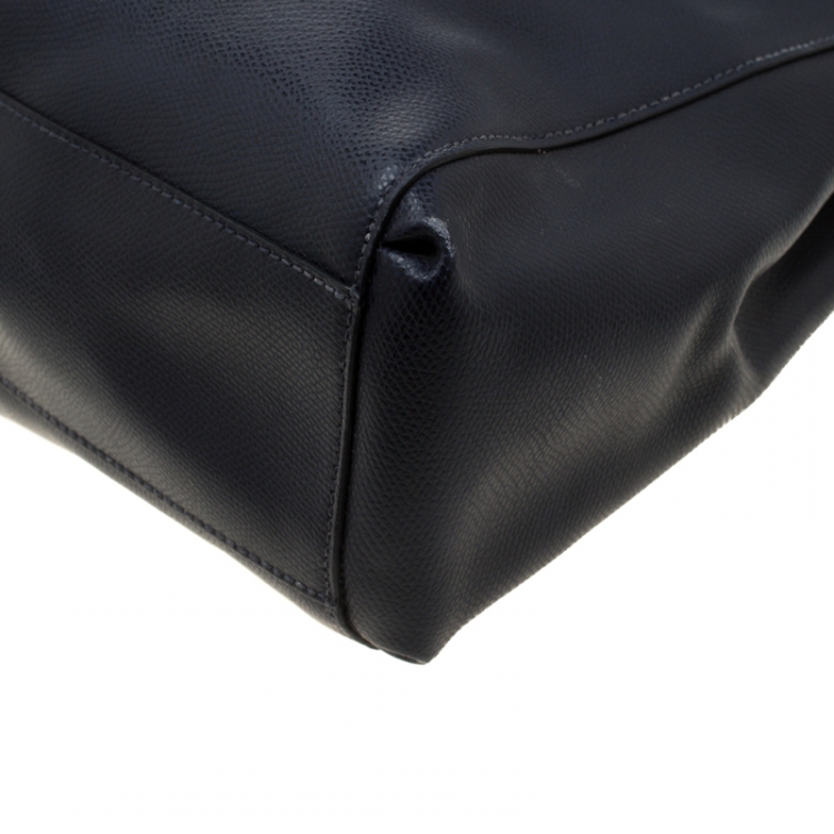Pre Owned Coach Navy Blue Saffiano Leather Double Zip Tote