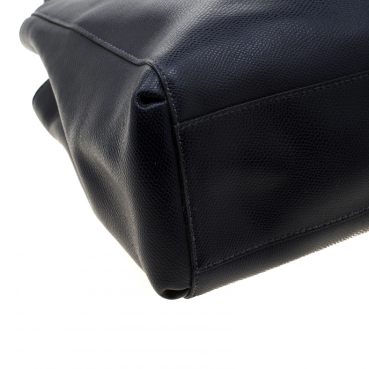 Pre Owned Coach Navy Blue Saffiano Leather Double Zip Tote
