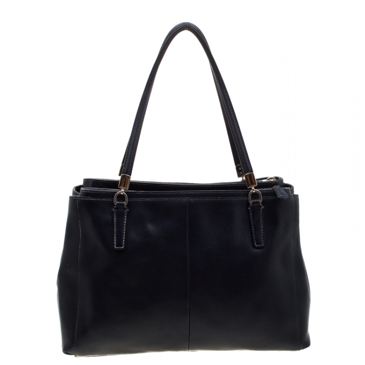 Pre Owned Coach Navy Blue Saffiano Leather Double Zip Tote