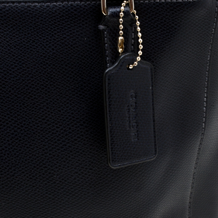 Pre Owned Coach Navy Blue Saffiano Leather Double Zip Tote