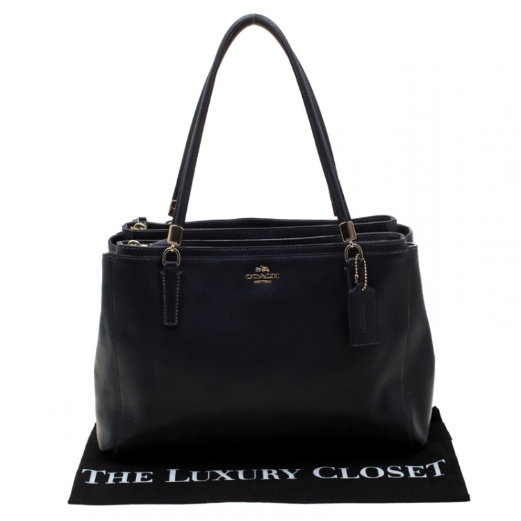 Pre Owned Coach Navy Blue Saffiano Leather Double Zip Tote