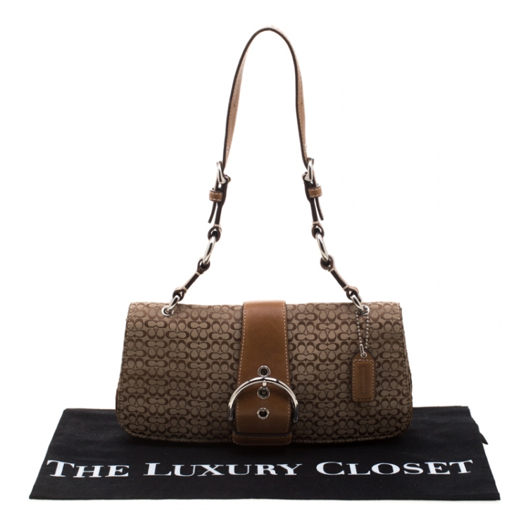 Pre Owned Coach Beige/Brown Signature Canvas and Leather Shoulder Bag