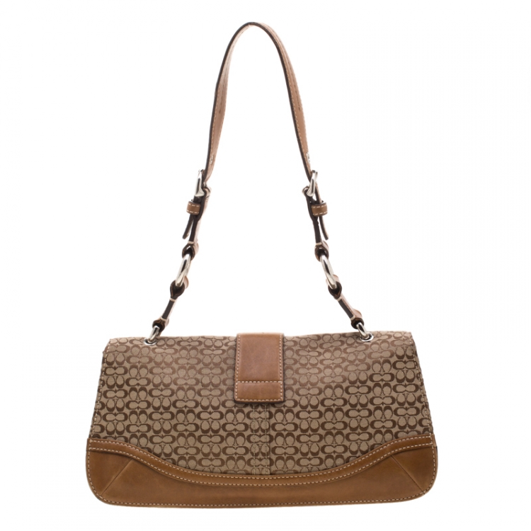 Pre Owned Coach Beige/Brown Signature Canvas and Leather Shoulder Bag