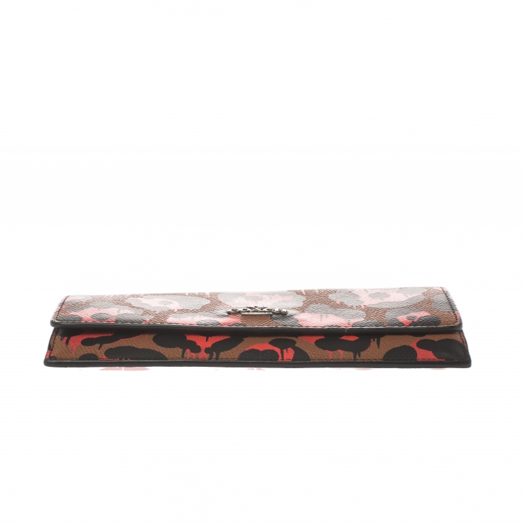 Pre Owned Coach Printed Leather Flap Continental Wallet