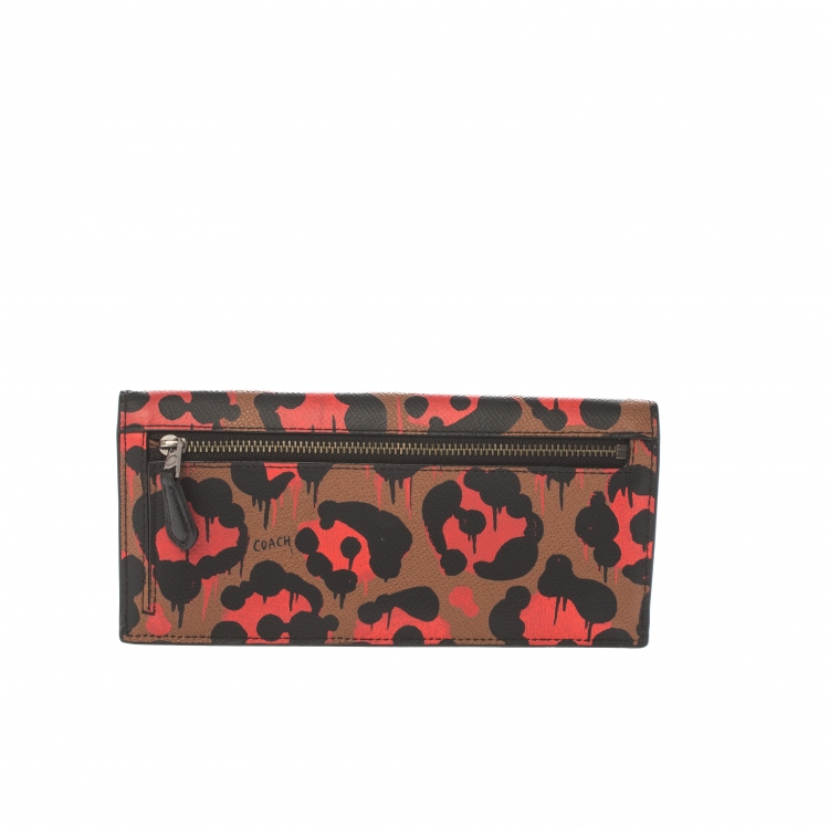 Pre Owned Coach Printed Leather Flap Continental Wallet