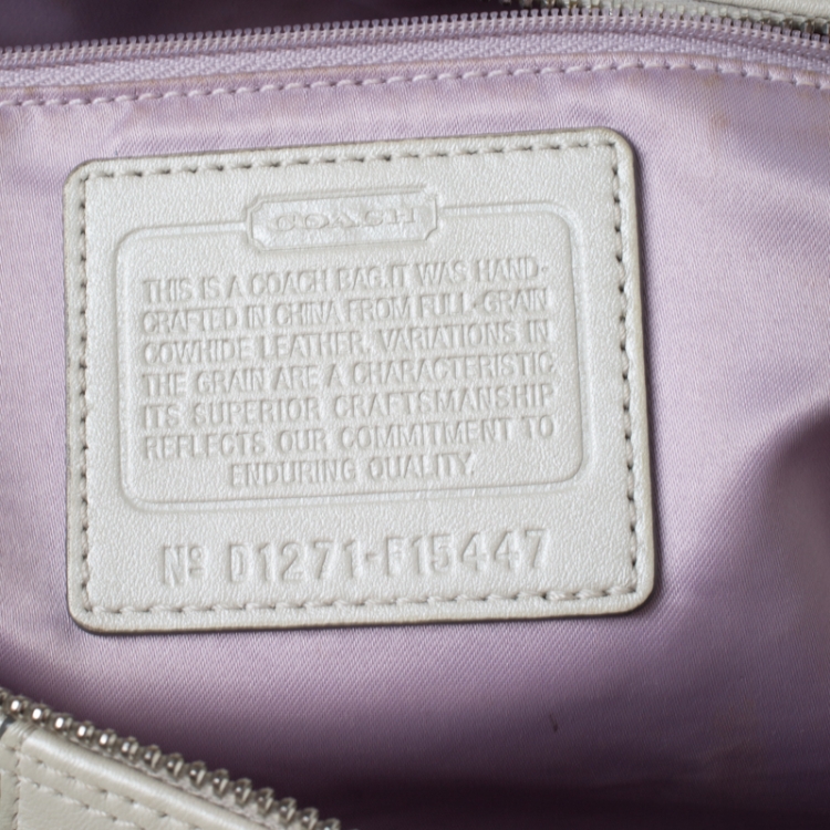Pre Owned Coach White Metallic Leather Ashely Satchel 