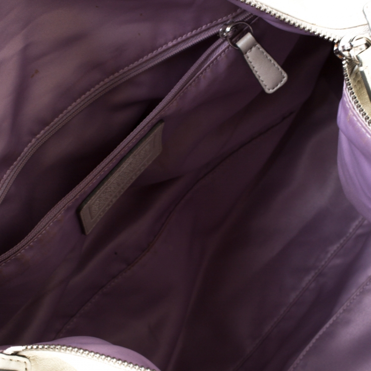 Pre Owned Coach White Metallic Leather Ashely Satchel 