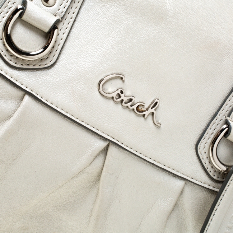 Pre Owned Coach White Metallic Leather Ashely Satchel 