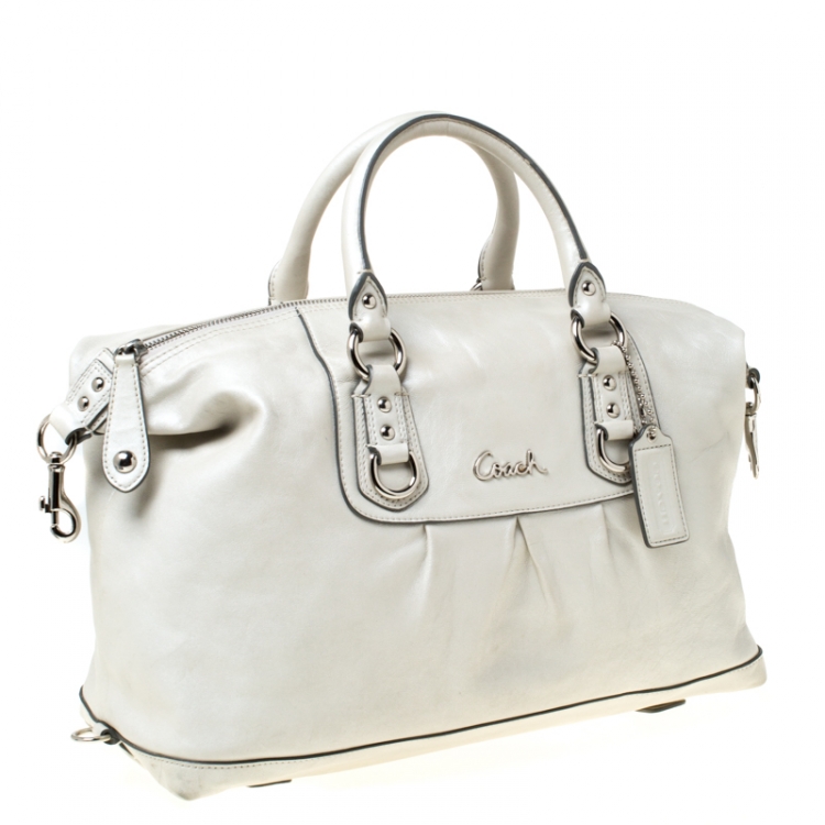 Pre Owned Coach White Metallic Leather Ashely Satchel 