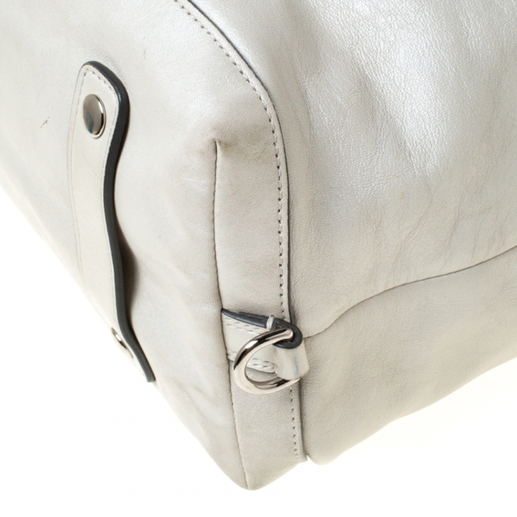 Pre Owned Coach White Metallic Leather Ashely Satchel 
